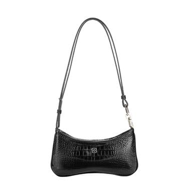  Deran Siyah Kadın Deri Kroko Baskılı Omuz Çantası