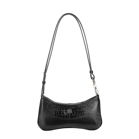  Deran Siyah Kadın Deri Kroko Baskılı Omuz Çantası