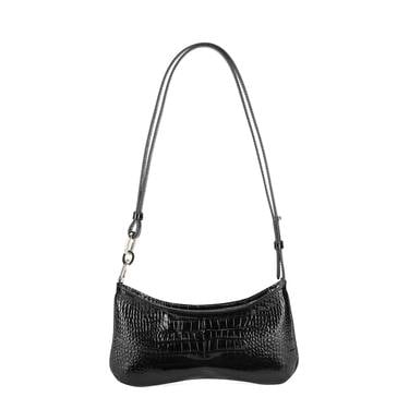  Deran Siyah Kadın Deri Kroko Baskılı Omuz Çantası