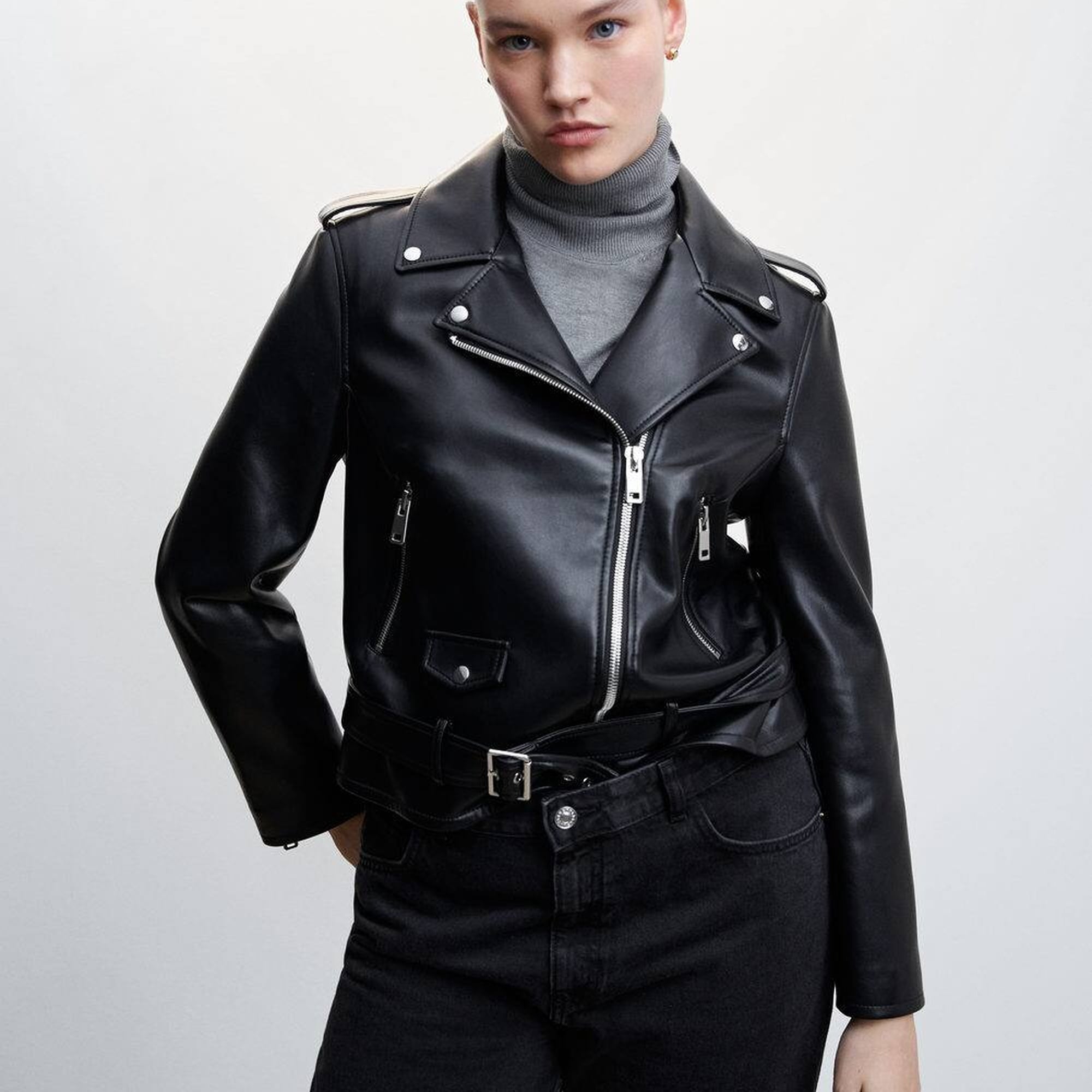 Mango Kadın Deri Görünümlü Biker Ceket Siyah