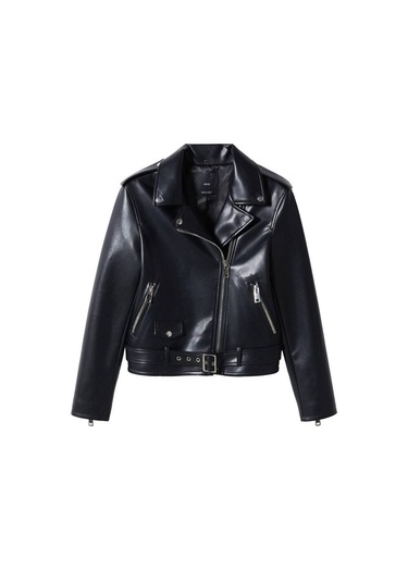  Mango Kadın Deri Görünümlü Biker Ceket Siyah