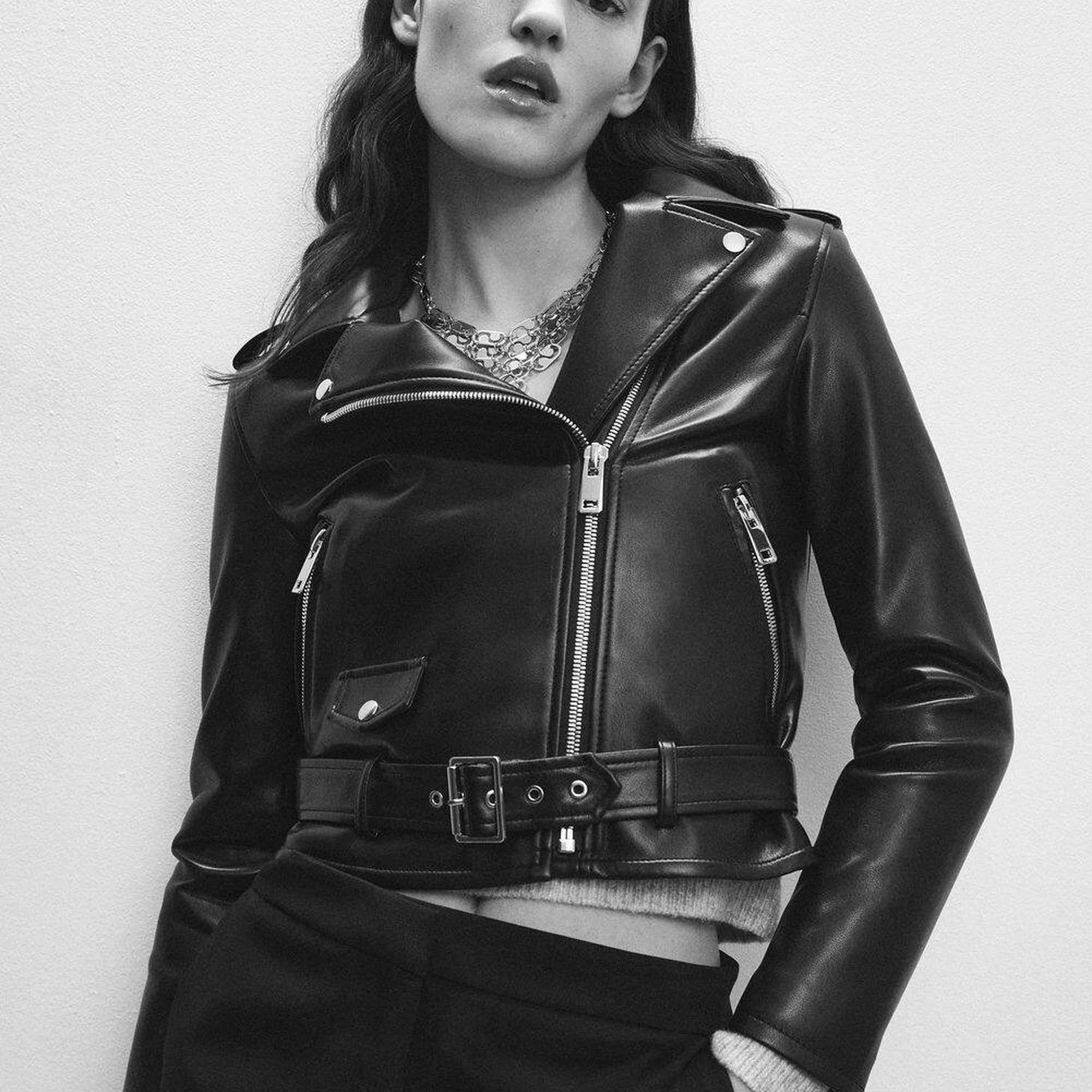 Mango Kadın Deri Görünümlü Biker Ceket Siyah