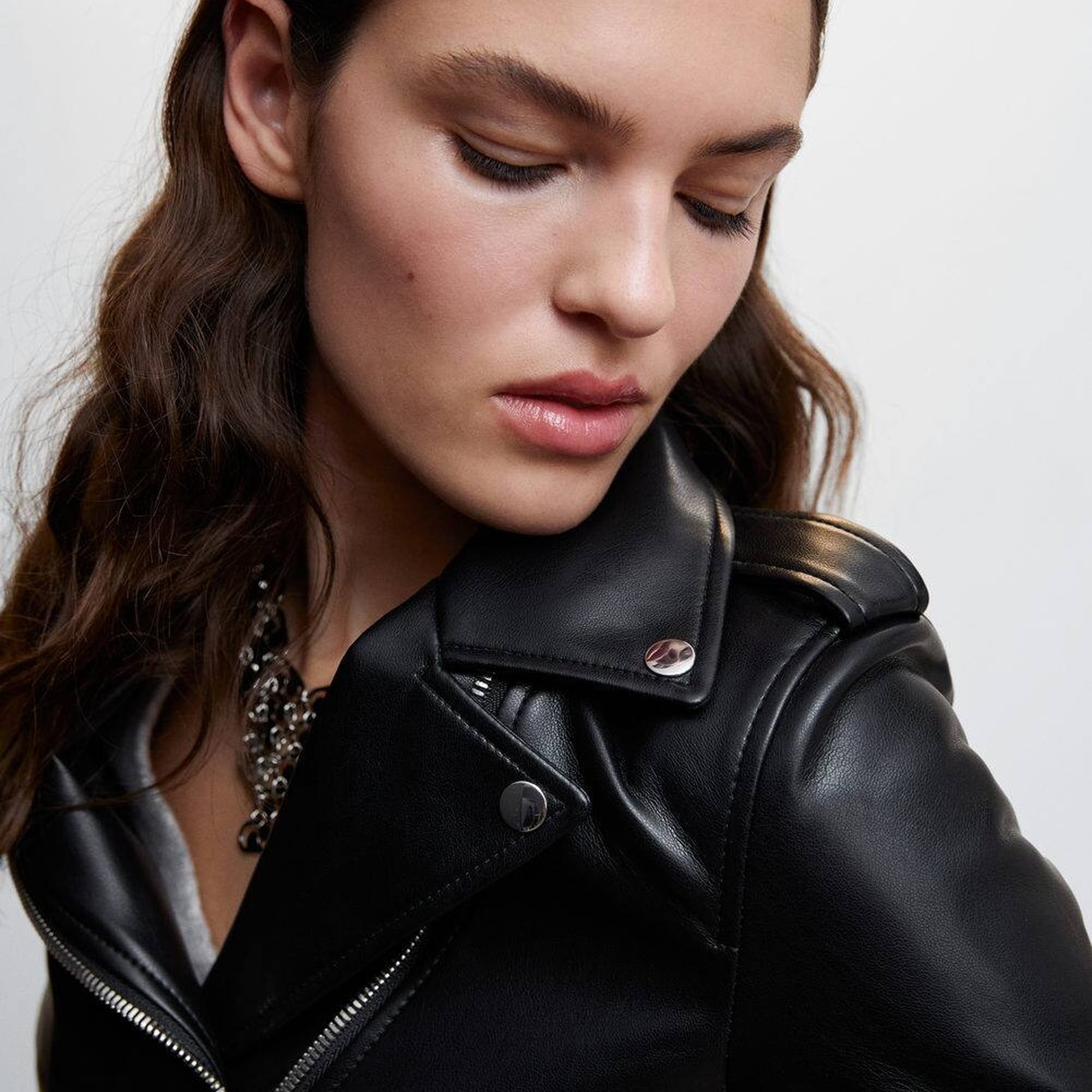 Mango Kadın Deri Görünümlü Biker Ceket Siyah