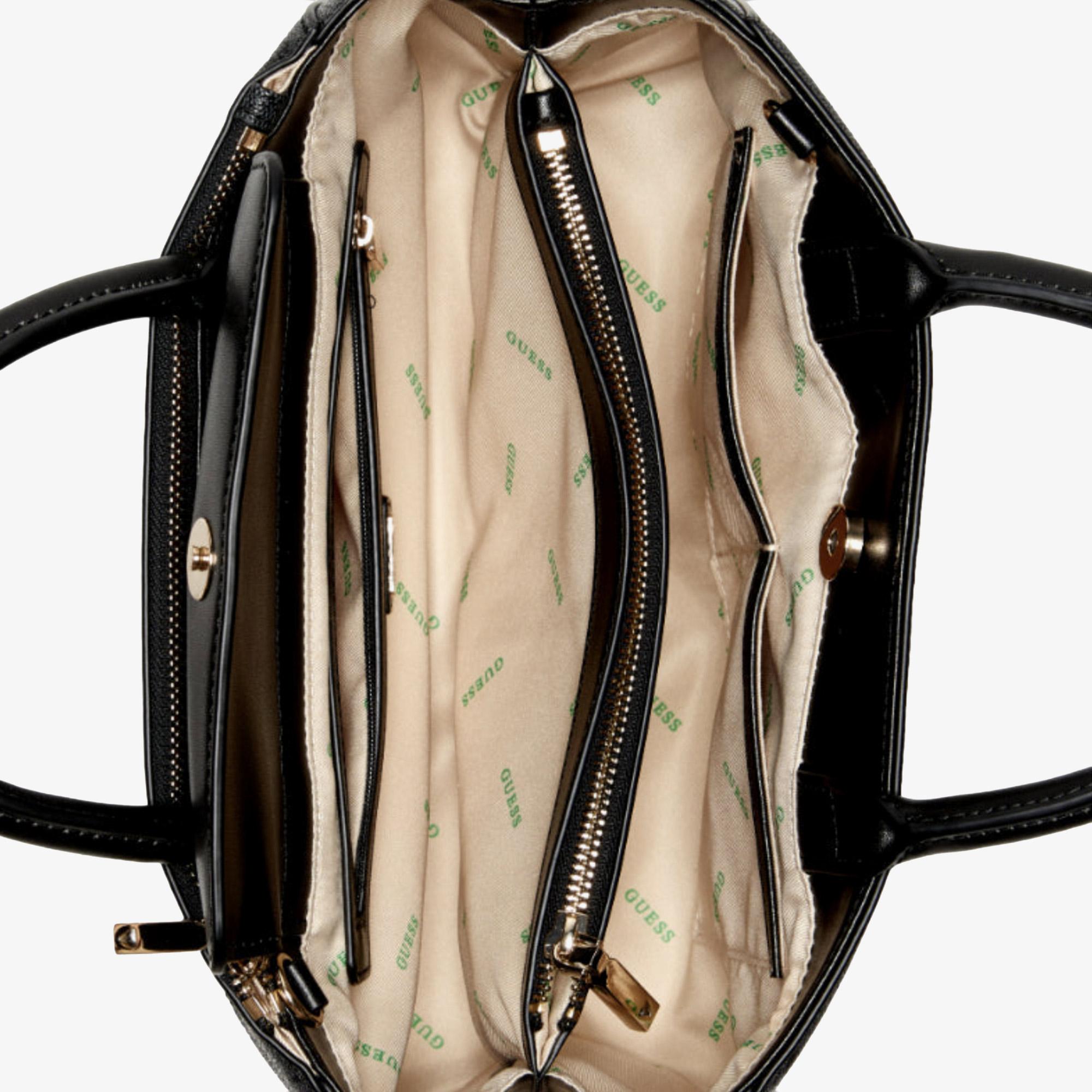 Guess Eco Erica 2 Comp Sat Eco Mietta Small Society Satchel Kadın Siyah El Çantası