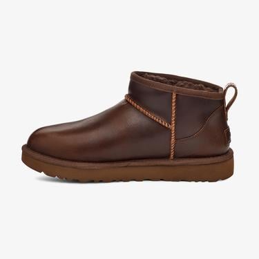  UGG Classic Ultra Mini Leather Regen Kadın Koyu Kahverengi Bot