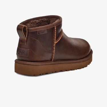  UGG Classic Ultra Mini Leather Regen Kadın Koyu Kahverengi Bot