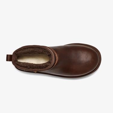  UGG Classic Ultra Mini Leather Regen Kadın Koyu Kahverengi Bot
