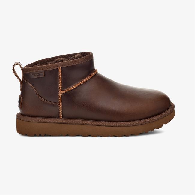 UGG Classic Ultra Mini Leather Regen Kadın Koyu Kahverengi Bot