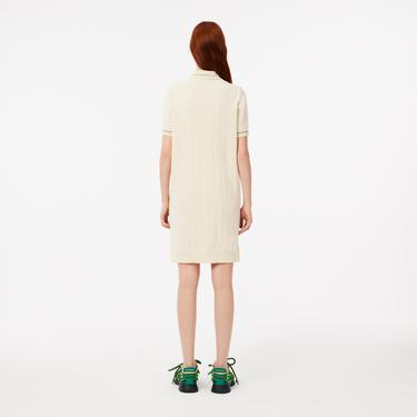  Kadın Regular Fit Kısa Kollu Polo Yaka Krem Elbise