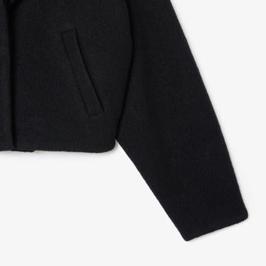  Kadın Oversize Fit Gömlek Yaka Yün Siyah Mont