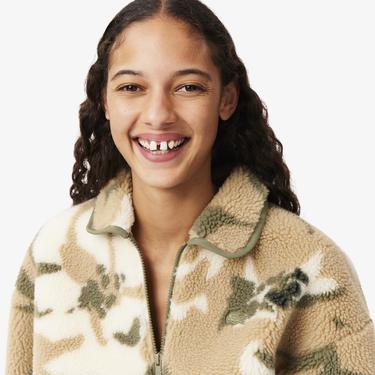  Kadın Oversize Fit Yarım Fermuarlı Haki Sweatshirt