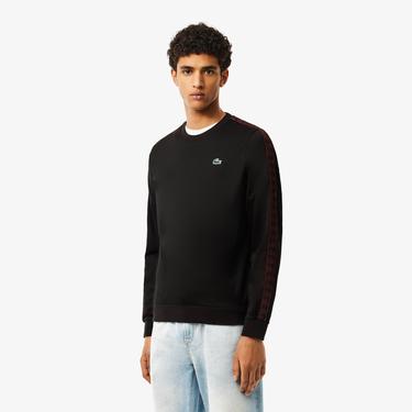  Erkek Classic Fit Bisiket Yaka Baskılı Siyah Sweatshirt
