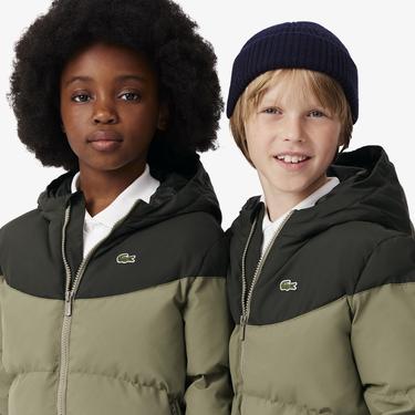  Lacoste Çocuk Kapüşonlu Renk Bloklu Haki Mont