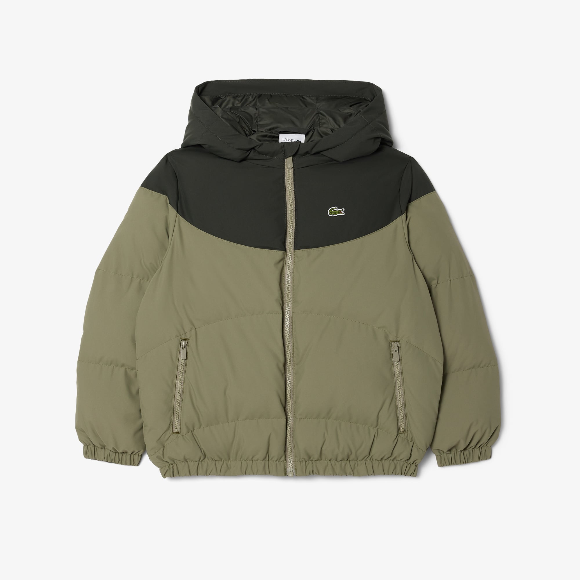 Lacoste Çocuk Kapüşonlu Renk Bloklu Haki Mont