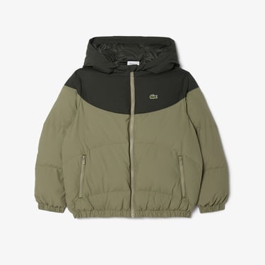  Lacoste Çocuk Kapüşonlu Renk Bloklu Haki Mont