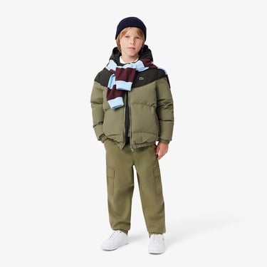  Lacoste Çocuk Kapüşonlu Renk Bloklu Haki Mont