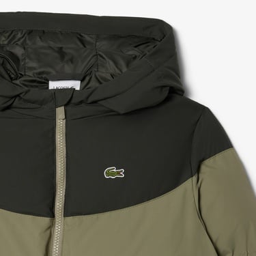  Lacoste Çocuk Kapüşonlu Renk Bloklu Haki Mont