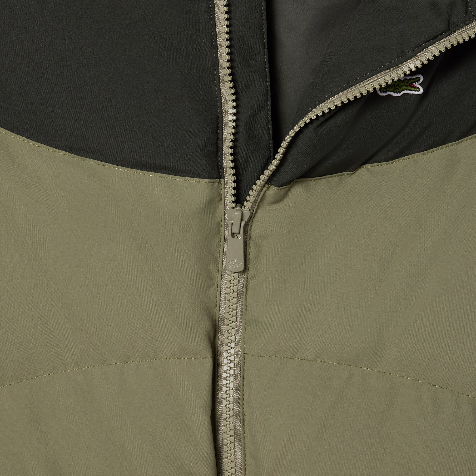 Lacoste Çocuk Kapüşonlu Renk Bloklu Haki Mont