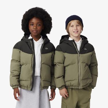  Lacoste Çocuk Kapüşonlu Renk Bloklu Haki Mont