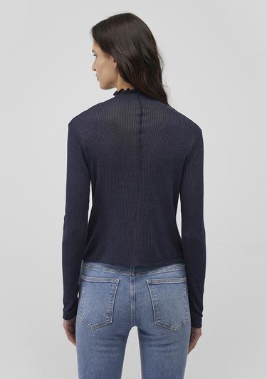  Mavi Dik Yaka Yarı Transparan Lacivert Tişört Fitted / Vücuda Oturan Kesim 1612780-70489