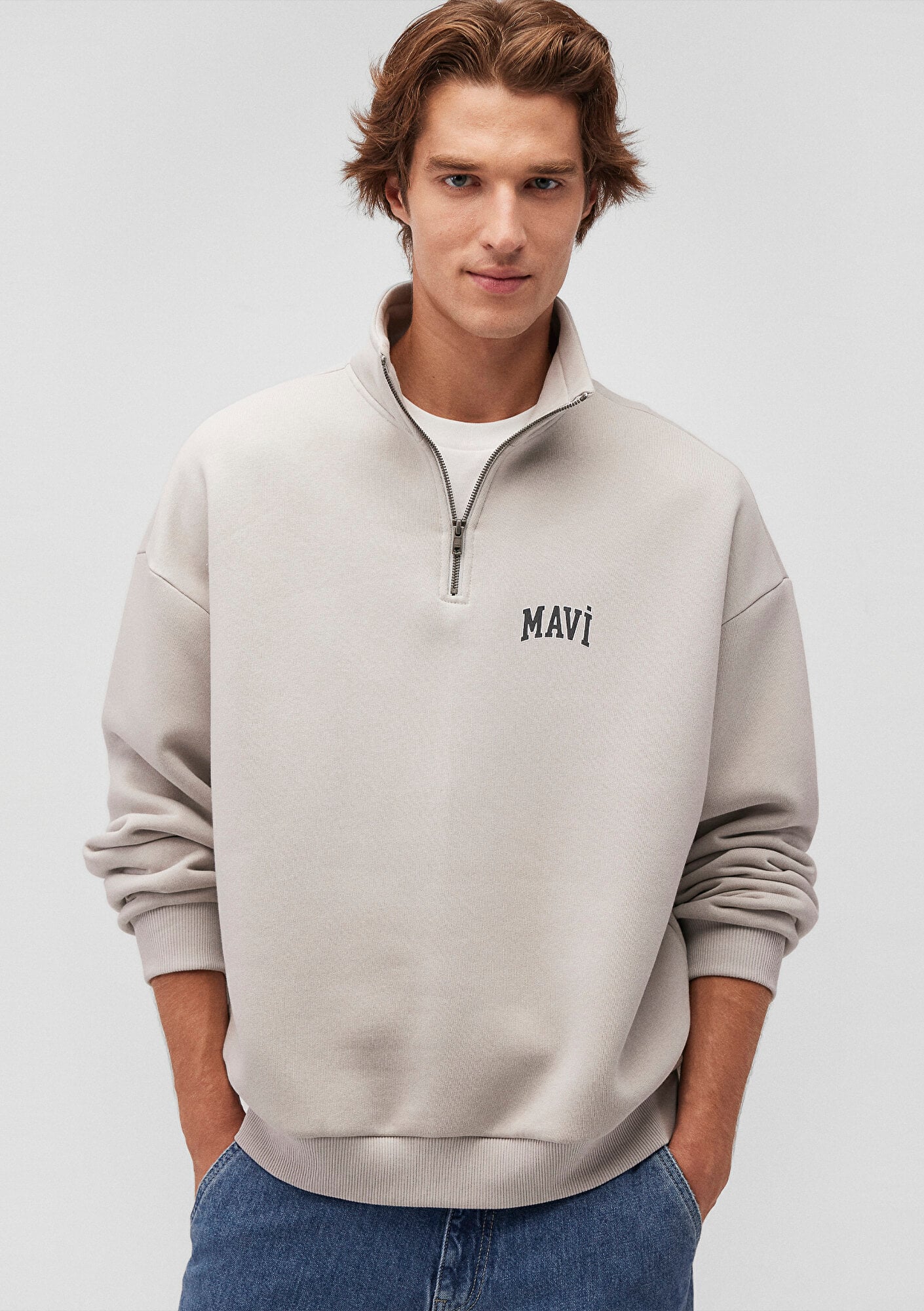  Mavi Mavi Logo Baskılı Yarı Fermuarlı Gri Sweatshirt 0S10208-70074