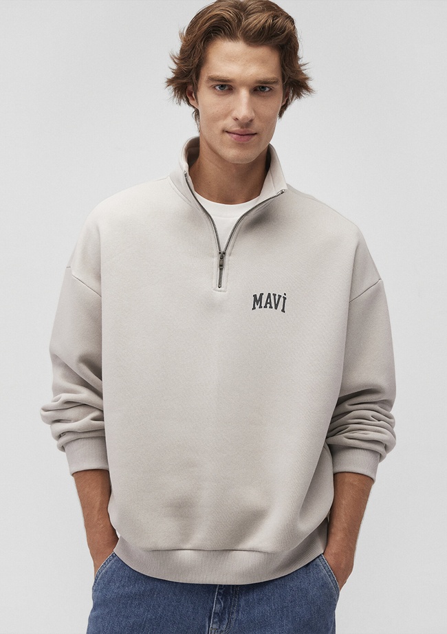  Mavi Mavi Logo Baskılı Yarı Fermuarlı Gri Sweatshirt 0S10208-70074