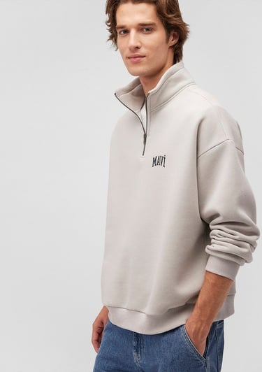  Mavi Mavi Logo Baskılı Yarı Fermuarlı Gri Sweatshirt 0S10208-70074