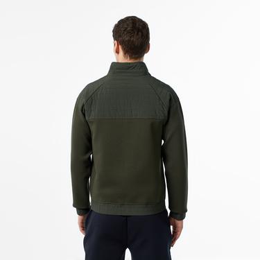  Erkek Regular Fit Fermuarlı Koyu Yeşil Sweatshirt