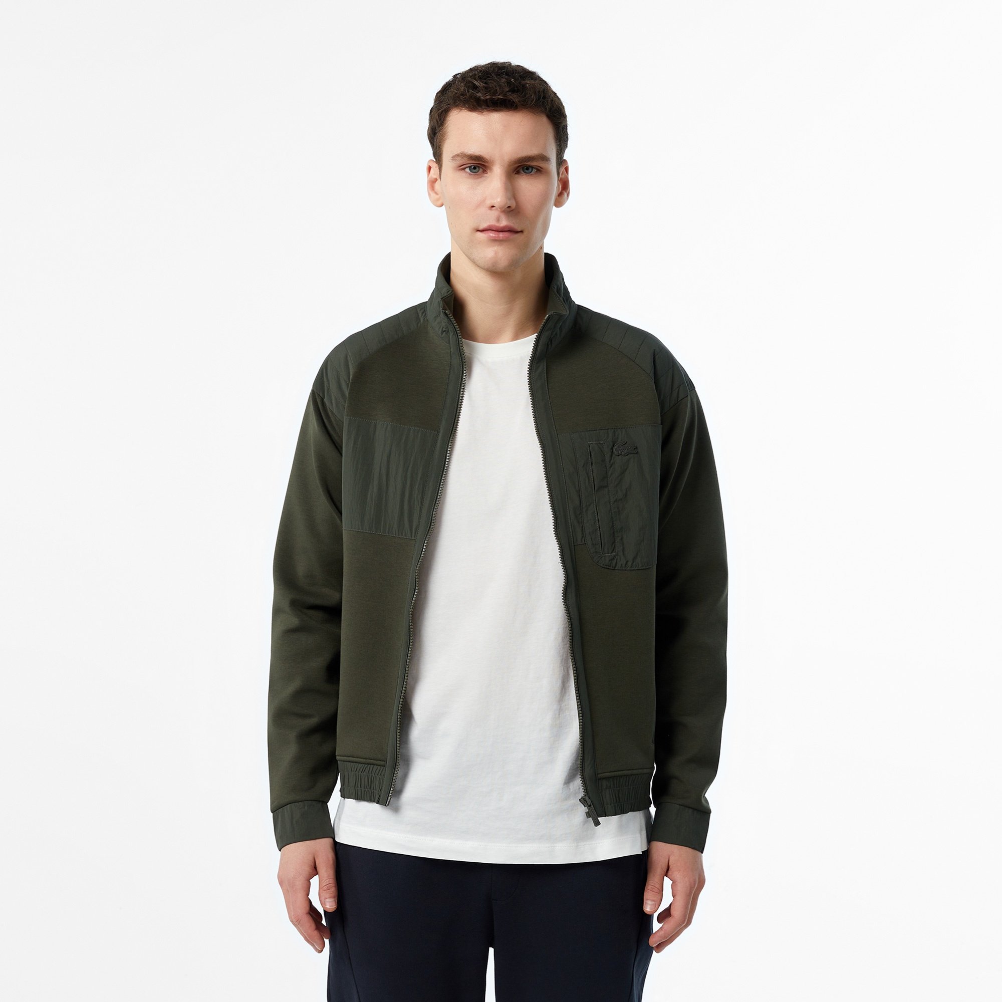 Erkek Regular Fit Fermuarlı Koyu Yeşil Sweatshirt