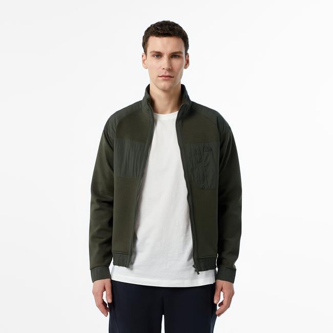  Erkek Regular Fit Fermuarlı Koyu Yeşil Sweatshirt