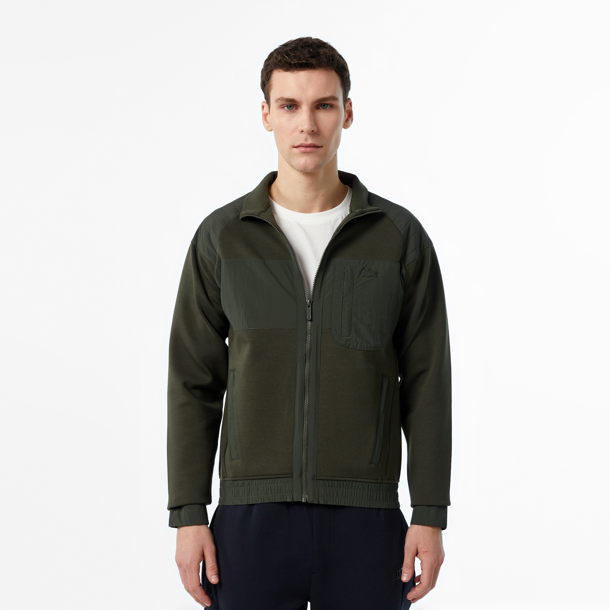 Erkek Regular Fit Fermuarlı Koyu Yeşil Sweatshirt