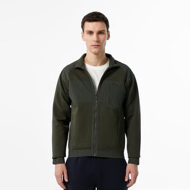  Erkek Regular Fit Fermuarlı Koyu Yeşil Sweatshirt