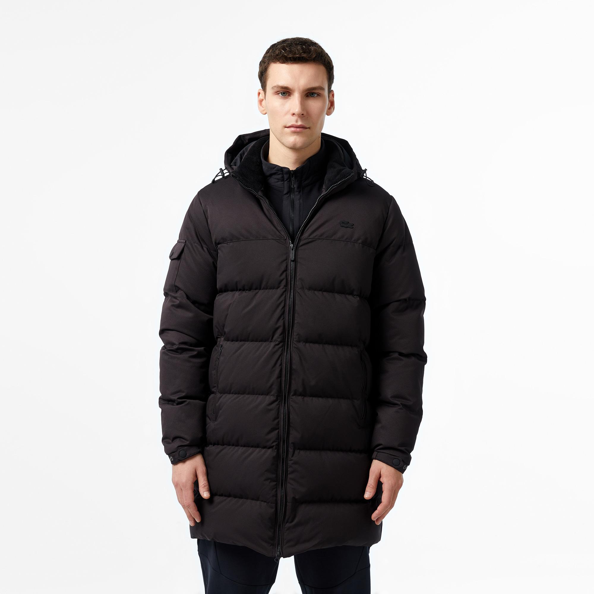 Erkek Kapüşonlu Siyah Şişme Mont