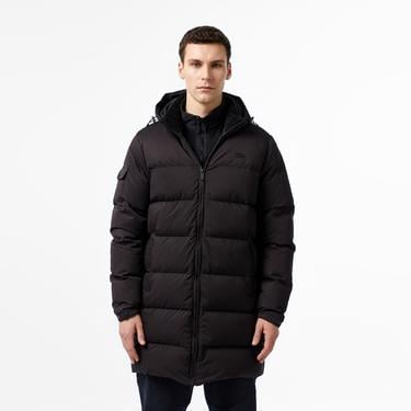  Erkek Kapüşonlu Siyah Şişme Mont