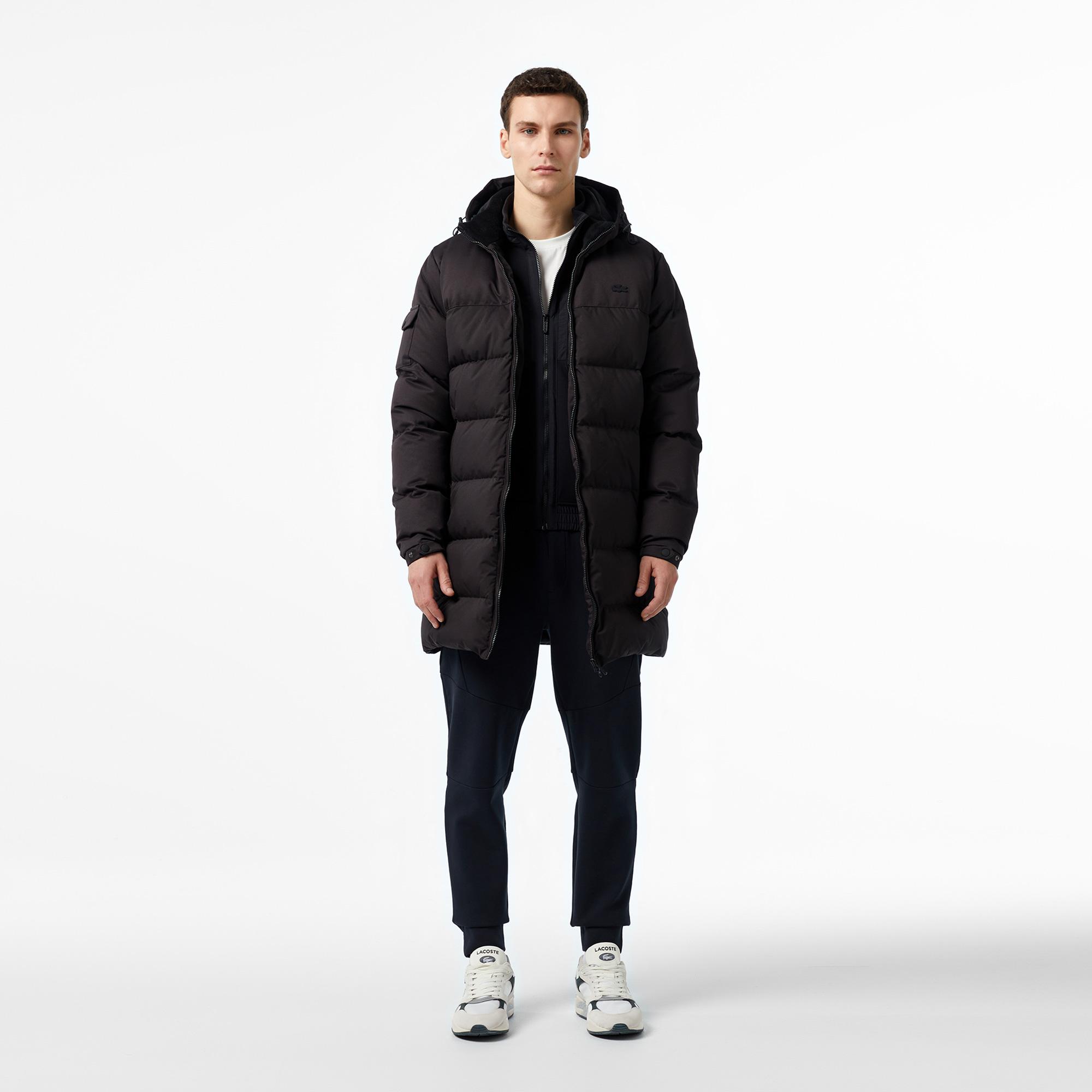 Erkek Kapüşonlu Siyah Şişme Mont