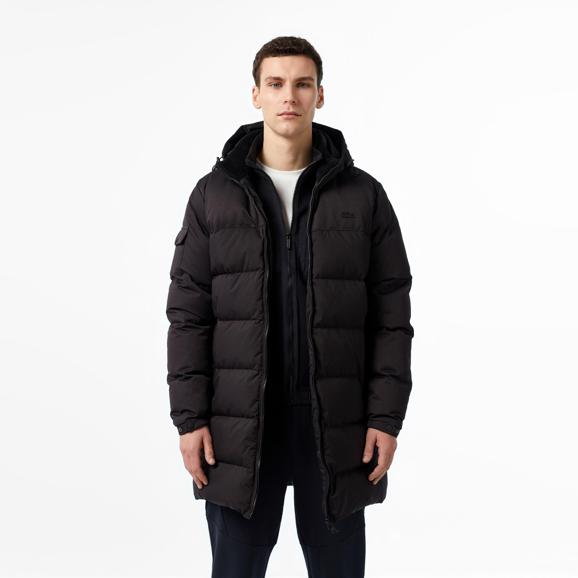 Erkek Kapüşonlu Siyah Şişme Mont