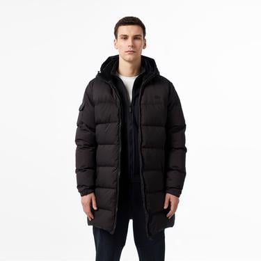  Erkek Kapüşonlu Siyah Şişme Mont