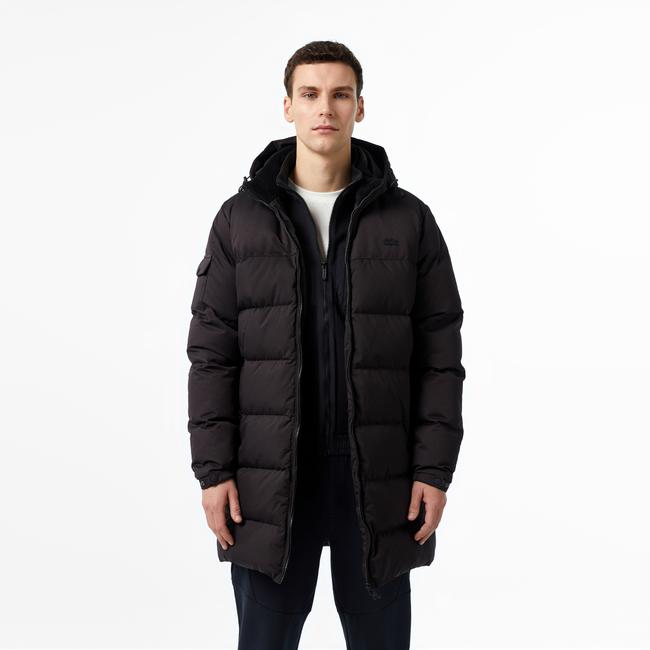  Erkek Kapüşonlu Siyah Şişme Mont