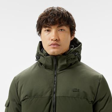  Erkek Kapüşonlu Koyu Yeşil Şişme Mont