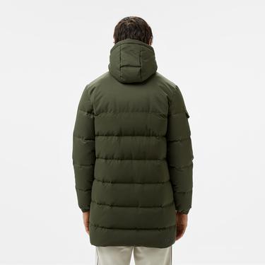  Erkek Kapüşonlu Koyu Yeşil Şişme Mont