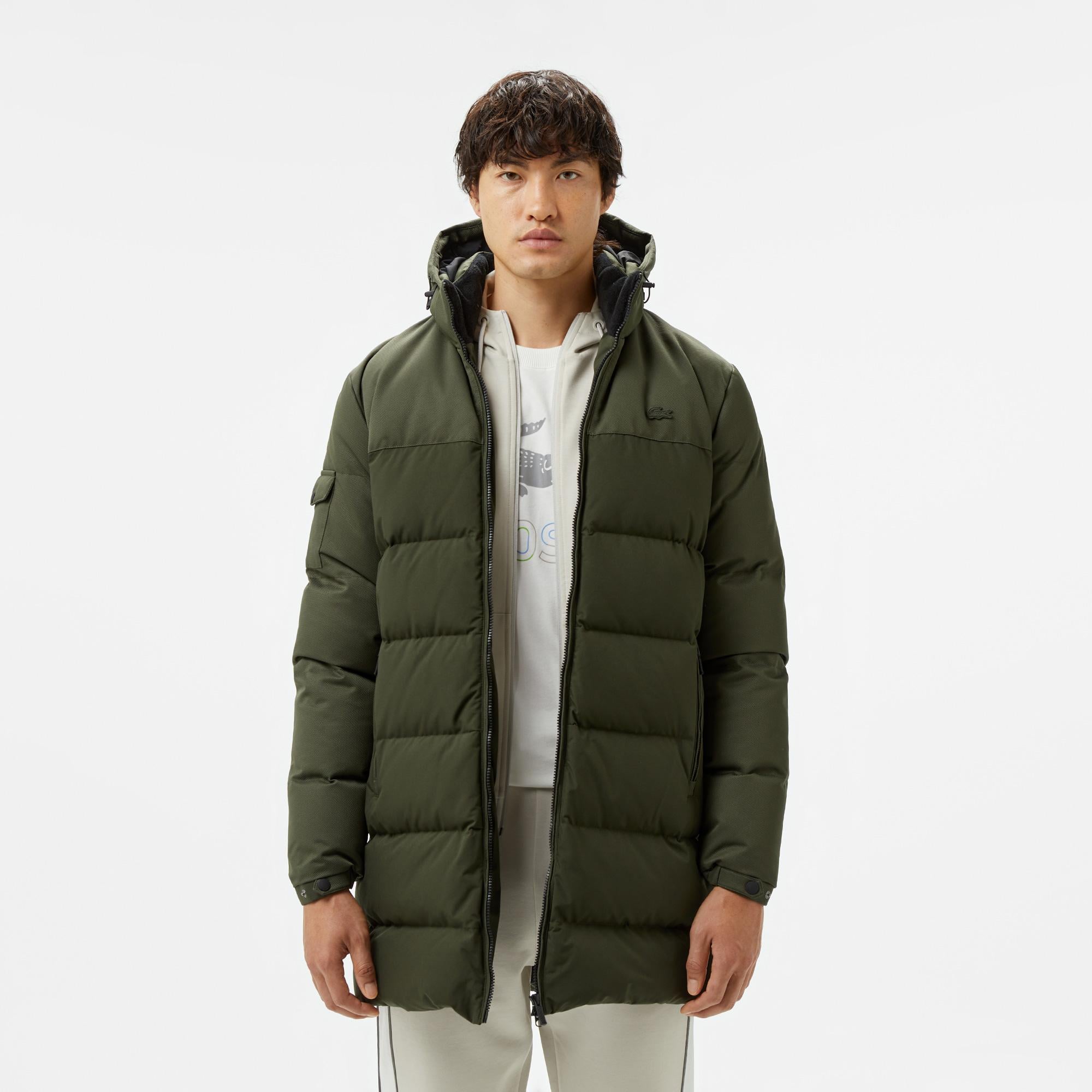 Erkek Kapüşonlu Koyu Yeşil Şişme Mont