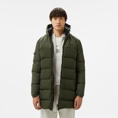  Erkek Kapüşonlu Koyu Yeşil Şişme Mont