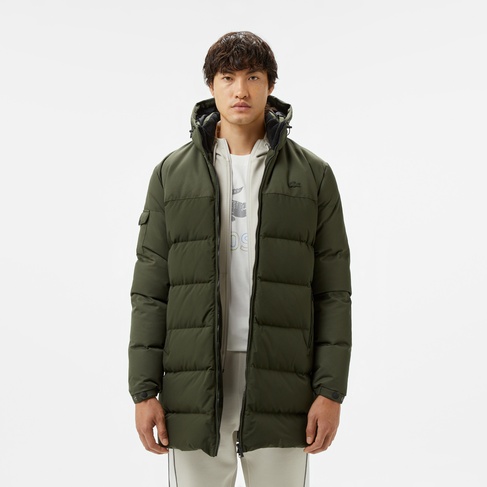  Erkek Kapüşonlu Koyu Yeşil Şişme Mont