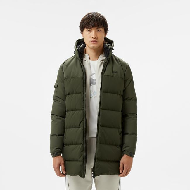  Erkek Kapüşonlu Koyu Yeşil Şişme Mont