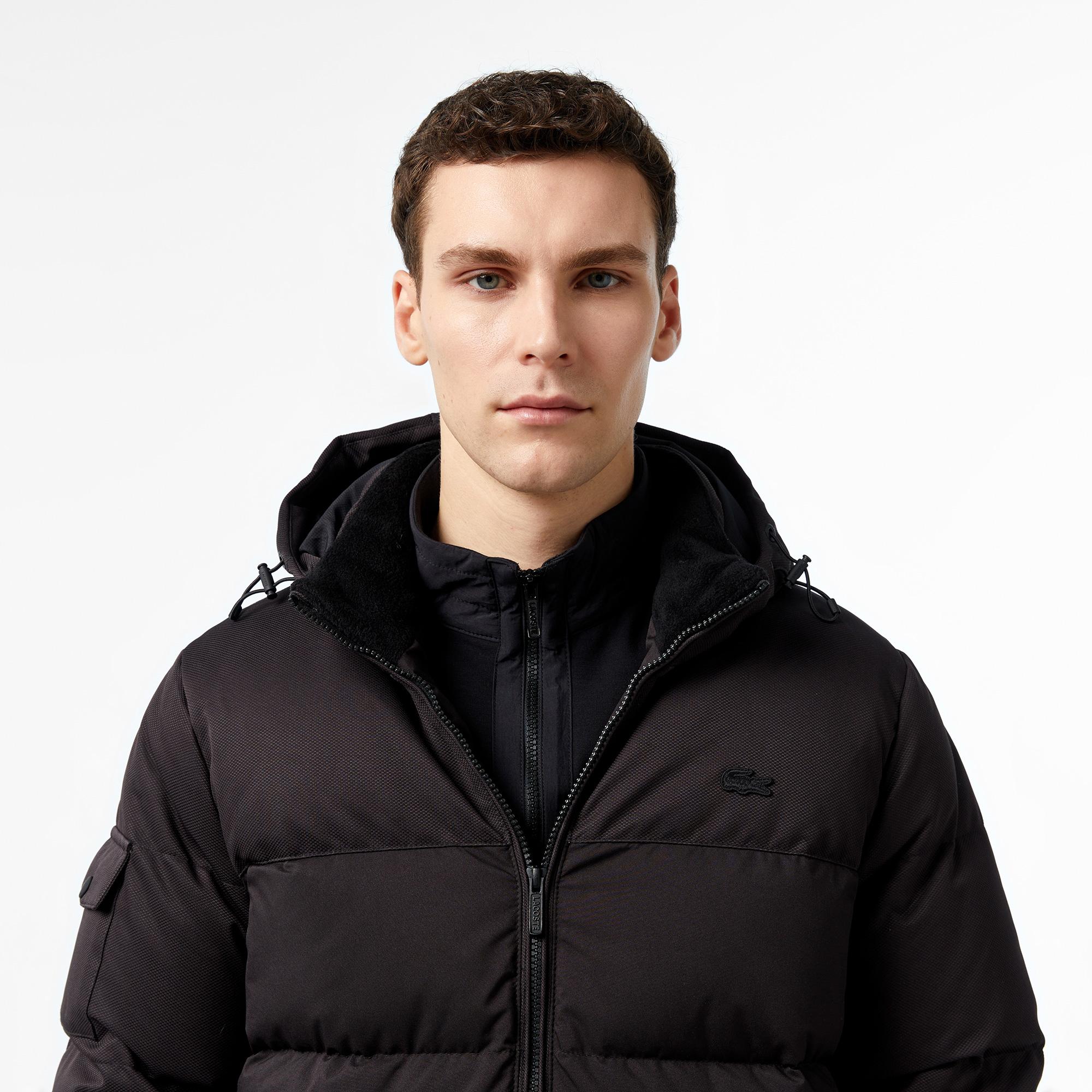 Erkek Kapüşonlu Siyah Şişme Mont