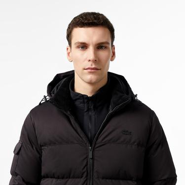  Erkek Kapüşonlu Siyah Şişme Mont