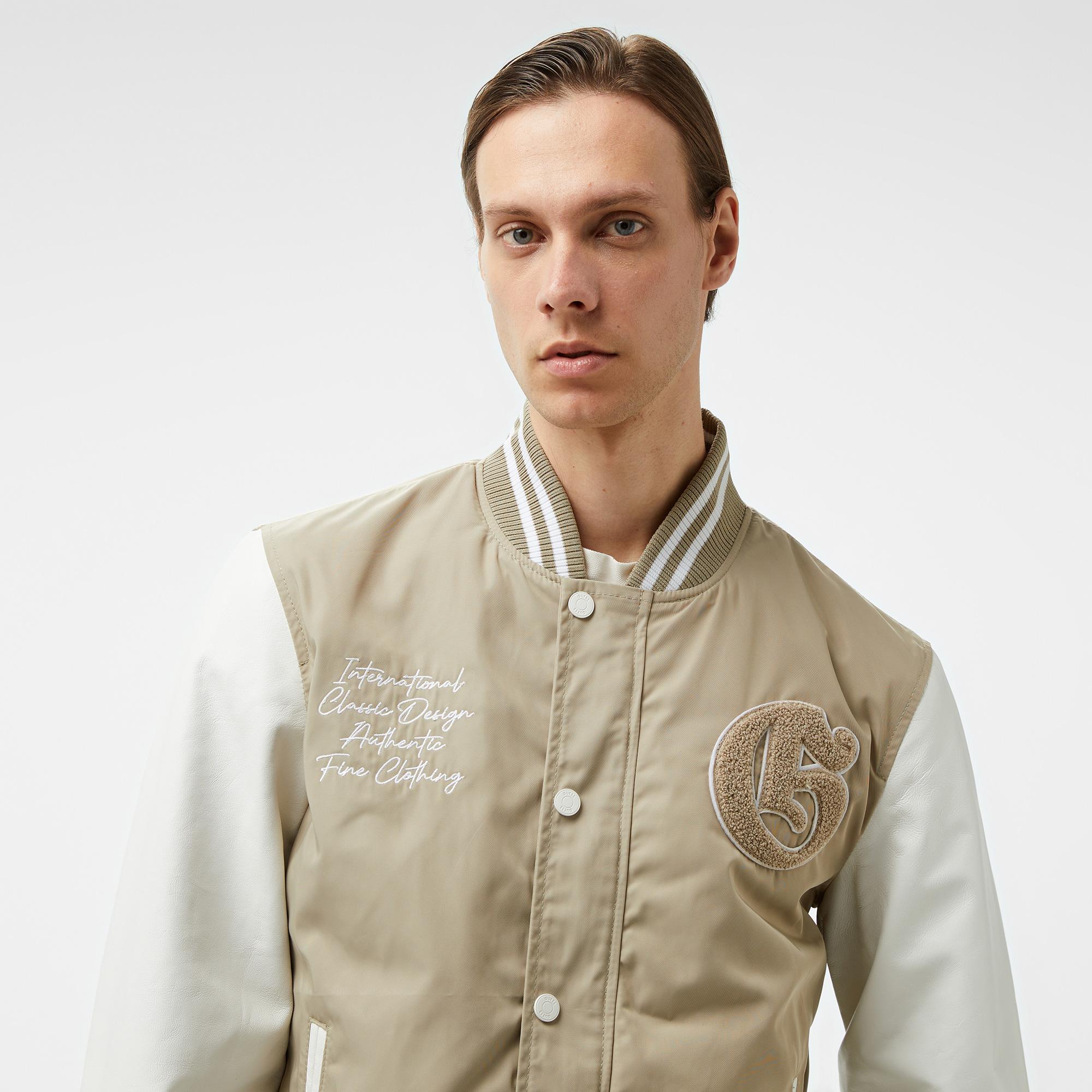 Guess Versity Bomber Poly Twill 215 Erkek Krem Ceket