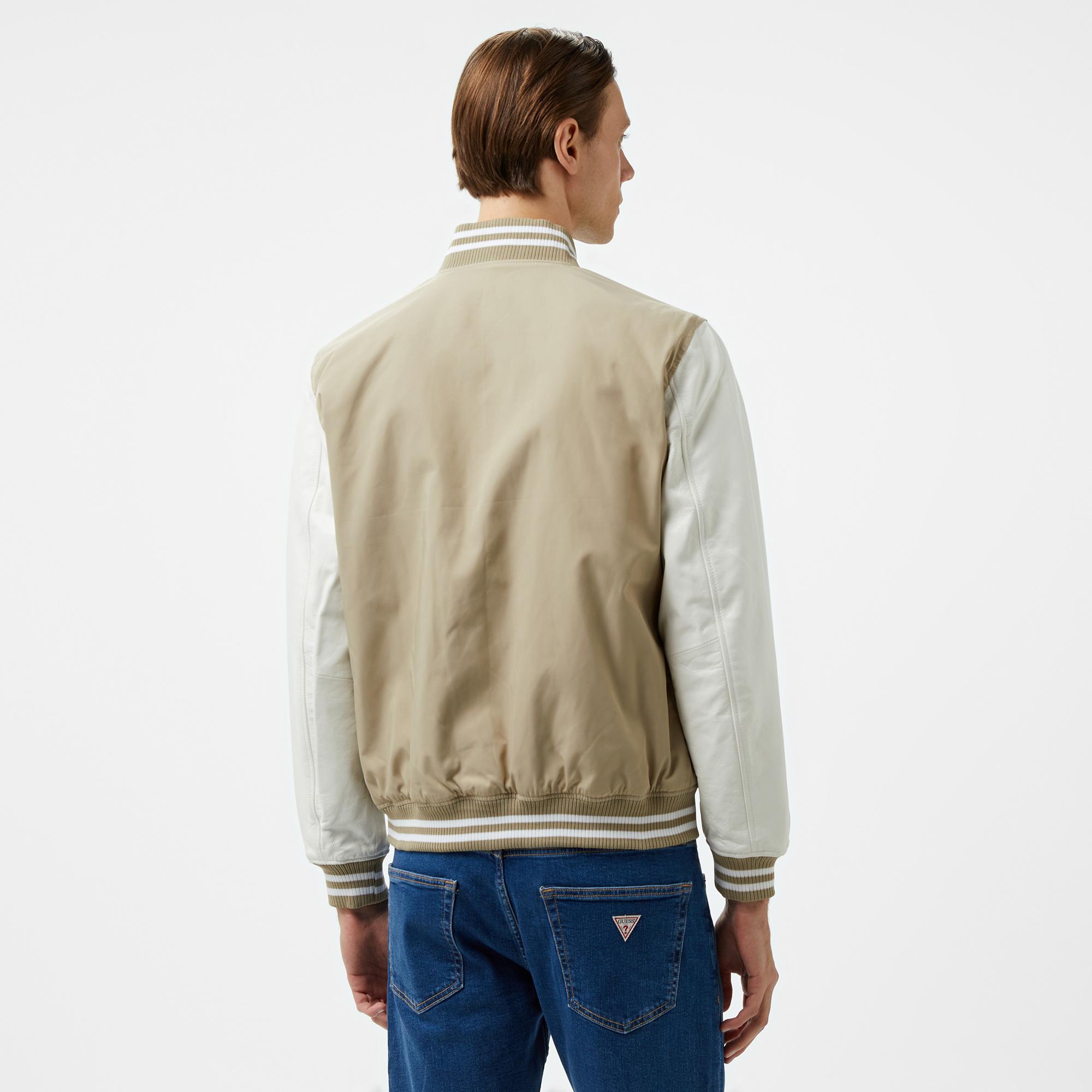 Guess Versity Bomber Poly Twill 215 Erkek Krem Ceket