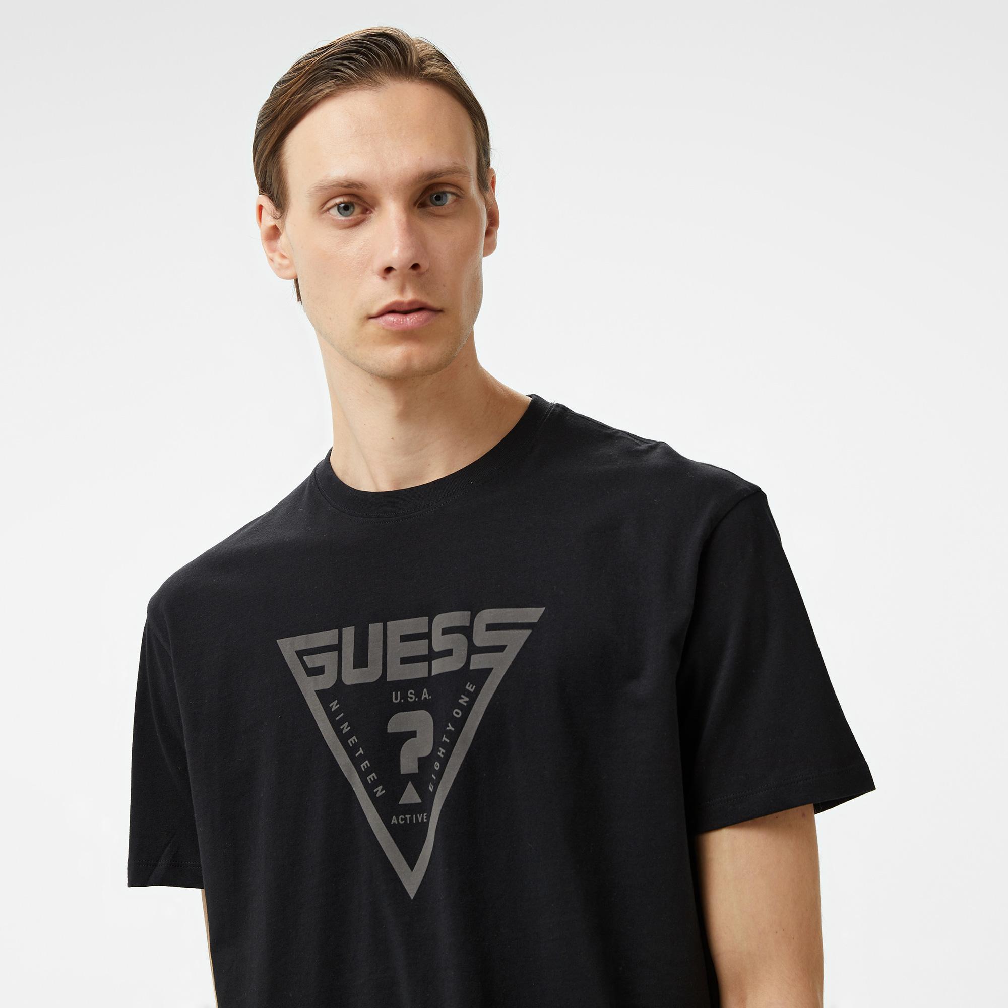 Guess Azha Over Mid Organic Stream Jersey 180 Erkek Siyah T-Shirt