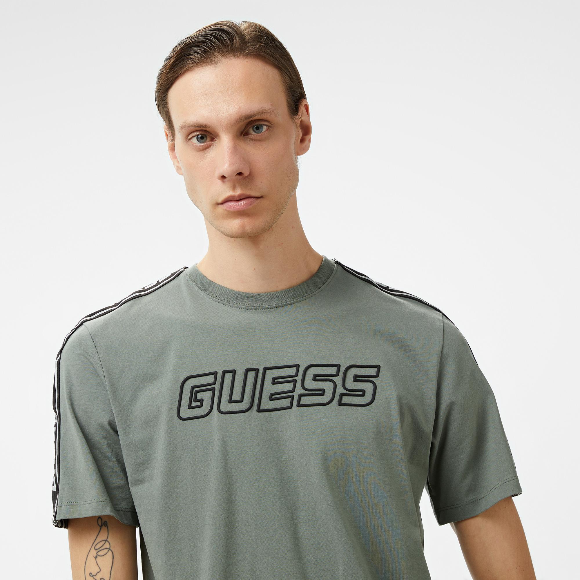 Guess Arlo Mid Organic Stretch Jersey 180 Erkek Haki T-Shirt